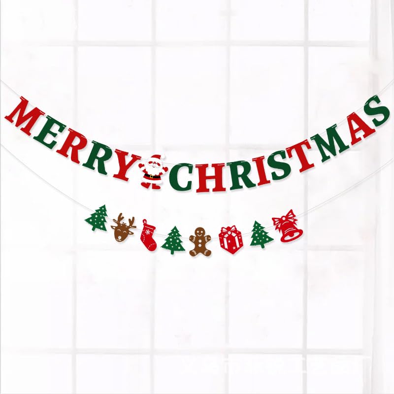 NISEVAN Christmas Banner Felt Garland Santa Gingerbread Tree Decorations