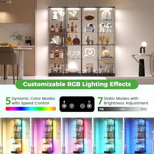 5-Tier Lockable Glass Display Cabinet with Motion Sensor LED Lights