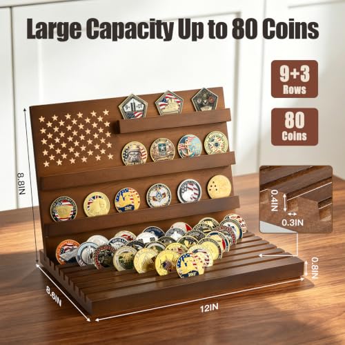 Solid Wood Challenge Coin Display Stand - Large Tabletop Coin Holder