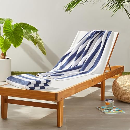 Cabana Stripe Beach Towel Set, 100% Cotton, 30 x 60 Inch, Navy Blue, 2-Pack