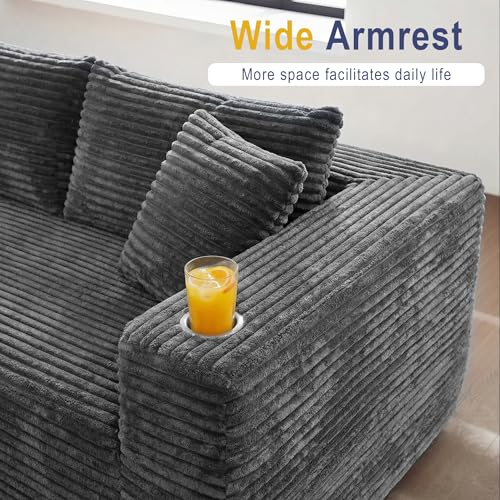 103-inch Modular L-Shaped Sectional Sofa with Cup Holders, Dark Gray Corduroy