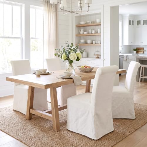 Slipcovered Parsons Dining Chairs, Set of 4, Cream Linen Upholstery