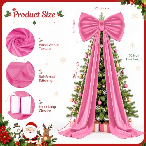 Hot Pink 75x23 Inch 3D Christmas Tree Bow Topper for 6-9 Ft Trees