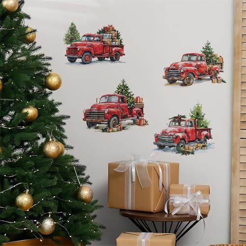 Red Pickup Truck Wall Sticker Decal – Christmas Tree Gift Decor 30x90 cm