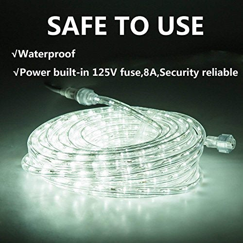 50ft LED Rope Lights - Waterproof Daylight White Connectable Lighting