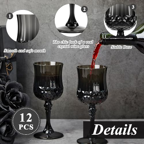 12-Piece 7 oz Plastic Wine Glasses, Vintage Stemmed Goblets for Parties