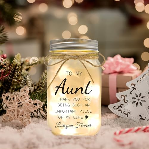 Aunt Gifts from Niece - Mason Jar Night Lights for Christmas Wedding and Birthday Desk Decorations Present Mother's Day Gifts Best Aunt Ever Gifts