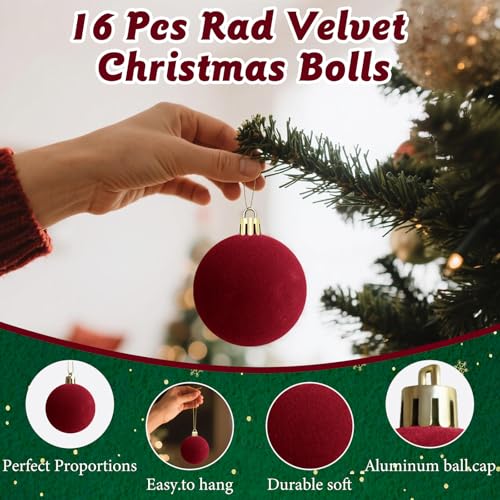 Roiosge Red Velvet Christmas Balls - 16 Pack 3.15 Inch Holiday Ornaments