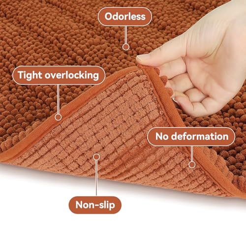Bcoimo Soft Chenille Burnt Orange Small Bath Mat 24x17 Non-Slip