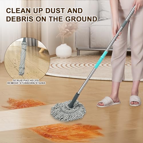 Self-Wringing Twist Mop with 52.5" Long Handle for Hardwood, Tile & Vinyl