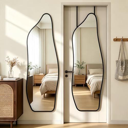 48"x16" Dolphin Shaped Full Length Mirror - Black Aluminum Alloy Wall Mirror