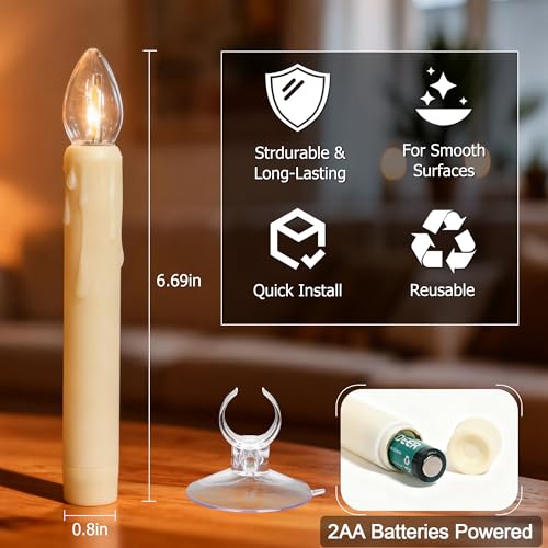 yunsheng 6.7" Window Candles with Sensor Dusk to Dawn, Suction Cups, 12PCS