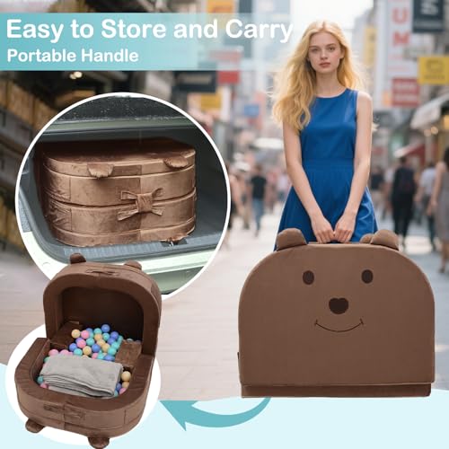 2-in-1 Foldable Toddler Play Mat and Kids Floor Sofa - Portable Bear Design