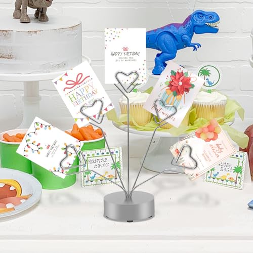 Heart-Shaped Photo Tree Holder with 5 Branches, Silver Desktop Display Stand