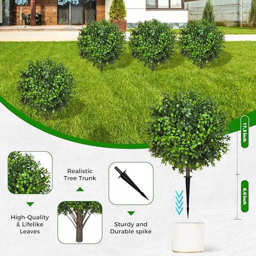 22-Inch Artificial Boxwood Topiary Ball Bushes, 4-Pack UV-Resistant Shrubs