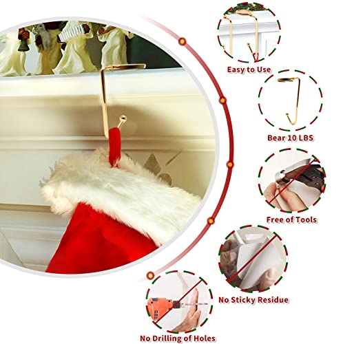 Non-Slip Christmas Stocking Holders for Mantle - 6 Pack Gold Metal Hooks