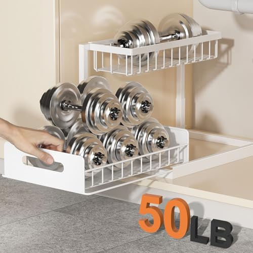 REALINN L-Shaped Under Sink Organizer, 2 Tier Pull Out Cabinet Storage (2 Pack)