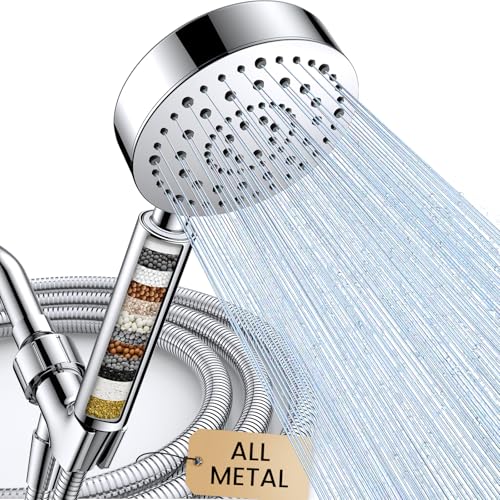 Metal Handheld Shower Head with Filter, 6 Spray Modes & 72-Inch Hose