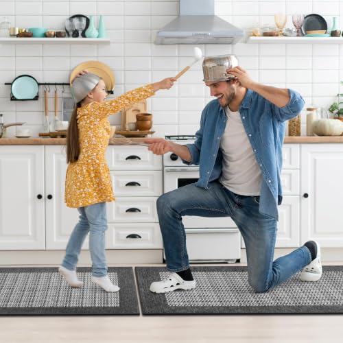 2-Piece Chenille Kitchen Rug Set, Non-Slip Washable Floor Mats in Grey