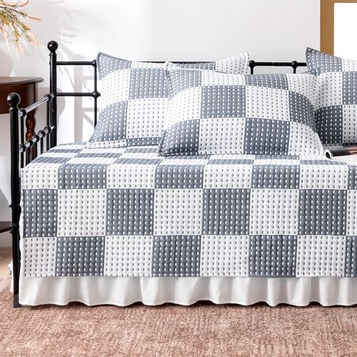 5-Piece Jacquard Daybed Cover Set with Bedskirt & Pillow Shams, Navy