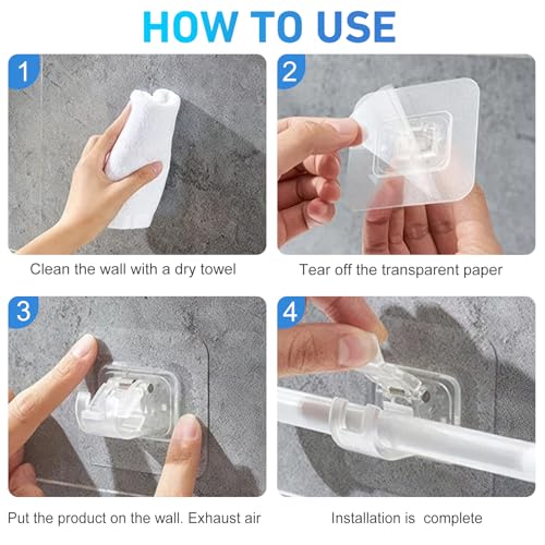 12 Pack Self-Adhesive Curtain Rod Holders, No-Drill Adjustable Hooks