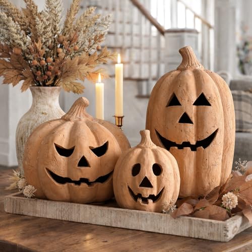 Handmade Terracotta Pumpkin Jack O' Lantern - 7.5" for Fall Decor