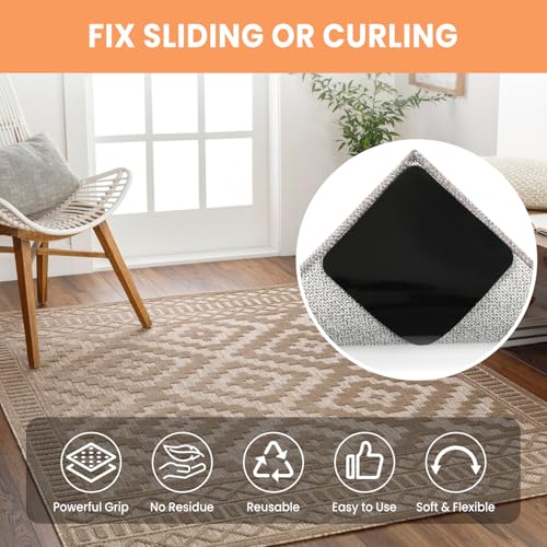 Non-Slip Rug Grippers, 8-Pack 4x4 Inch Reusable Adhesive Carpet Tape