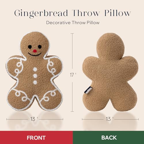 Phantoscope Beige Gingerbread Man Christmas Throw Pillow 13x17 Inches Plush Holiday Decor