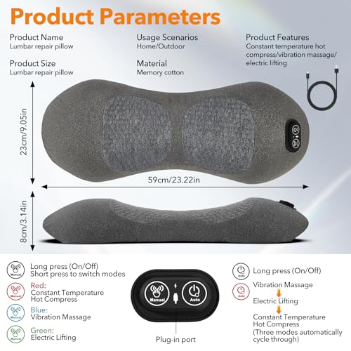Electric Lumbar Massage Pillow with Heat - Deep Tissue Relief for Back Pain