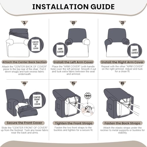 Stretch Recliner Chair Covers - 4-Piece Slipcover Set, Khaki