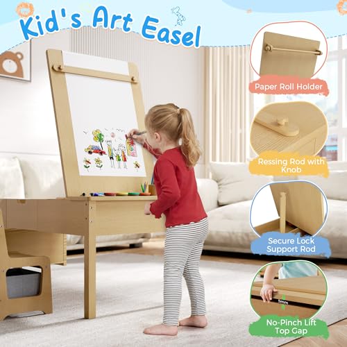 5-in-1 Kids Art Table and Chair Set with Convertible Easel and Storage