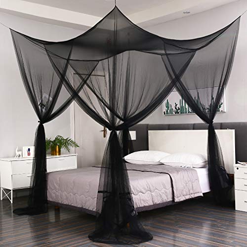 Black 4-Corner Bed Canopy Curtains for Full, Queen, and King Beds