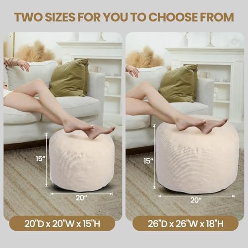 Round Corduroy Pouf Ottoman Foot Rest with Removable Foam Filling (20"x15")