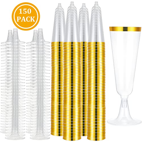 150 Pcs Plastic Champagne Flutes Bulk Gold Rim Disposable Party Drinkware