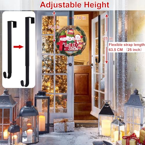 Adjustable Front Door Wreath Hanger - Heavy-Duty Metal Door Hook (14.9-25")