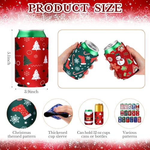 Pickmesh 16Pcs Christmas Beer Can Sleeves Standard/Collapsible | 5.1 x 3.9in Neoprene