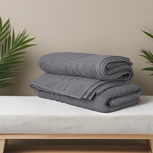 4-Piece 100% Cotton Bath Towel Set - 27x54 Inches, Quick-Dry Dark Grey