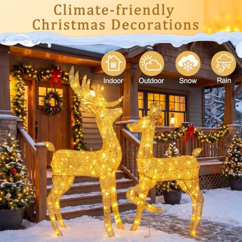 EAMBRITE Lighted Christmas Reindeer Set (2Pcs) - 4 ft Buck & 3 ft Doe Outdoor Holiday Decor