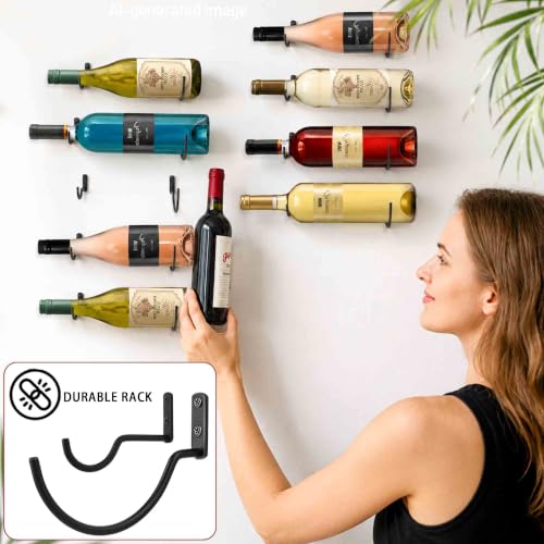 Wall Mounted Wine Rack - 6-Piece Metal Hanging Bottle Holder Set