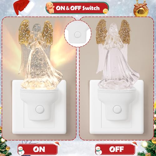 Xanqinluma 2 Pack Christmas Angel Night Lights - Glitter Water Nightlight with USB & Wall Plug Options