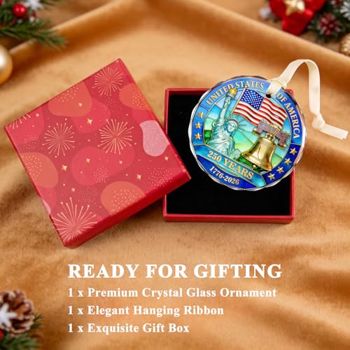 Blue Liberty Heritage 250th USA Anniversary Crystal Glass Ornament 2026