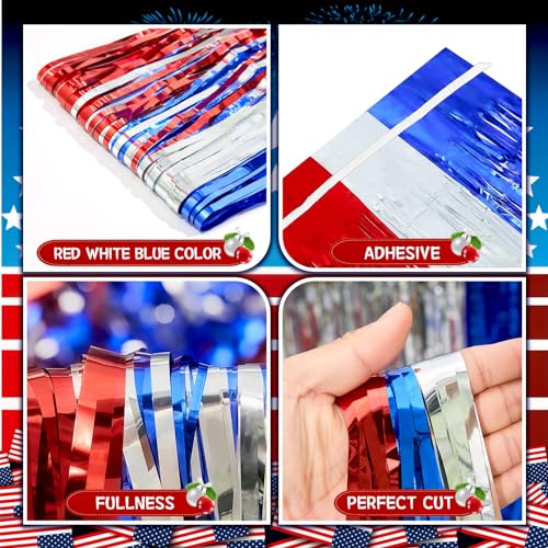 Red White & Blue Foil Fringe Curtains (3 Pack) - Patriotic Party Backdrop