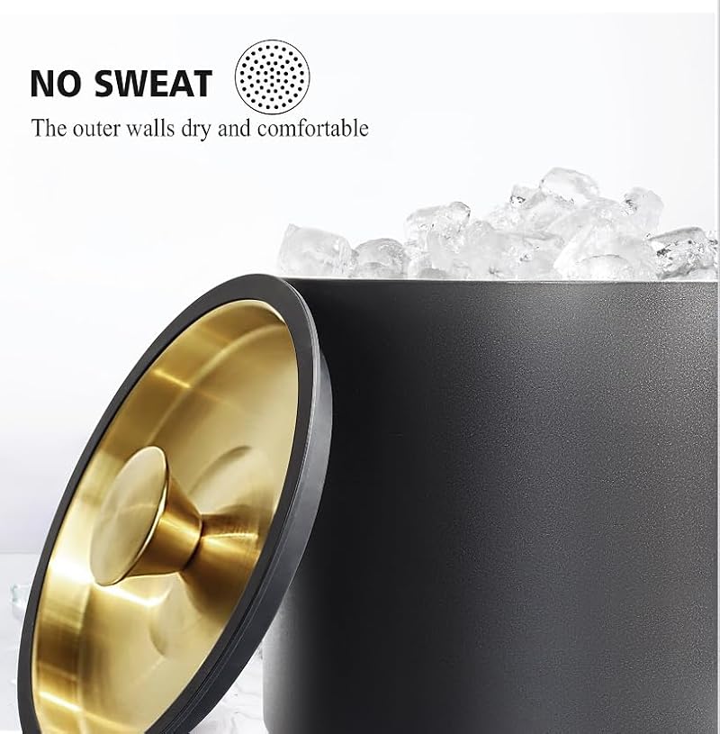 Insulated Stainless Steel Ice Bucket with Lid & Scoop, 3.2L (Black)