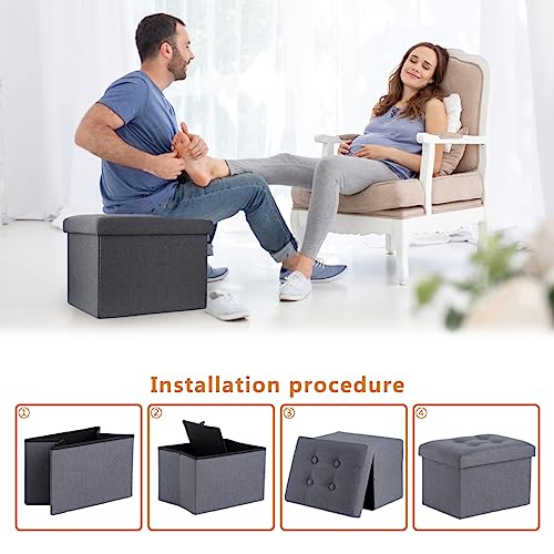 Foldable Storage Ottoman Footrest Stool - Small Grey Footstool (17x13x13 In)