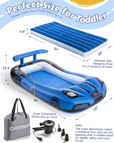 Inflatable Toddler Travel Bed with Safety Bumpers & Electric Pump, Portable