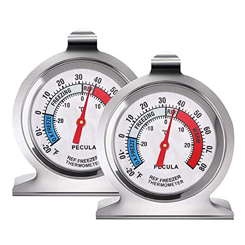 Refrigerator & Freezer Thermometer 2-Pack - Stainless Steel Large Dial