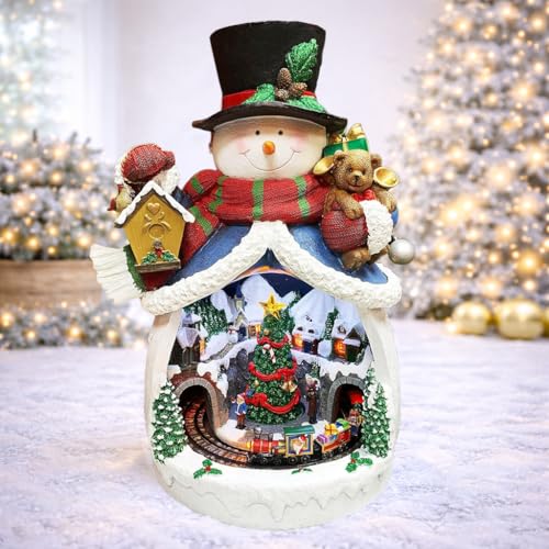 20-Inch Animated Snowman Christmas Village Scene LED Lighted Decor with Moving Train