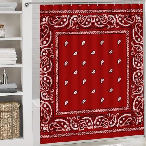 Red Bandana 4-Piece Bathroom Set - Non-Slip Floor Mat & Shower Curtain