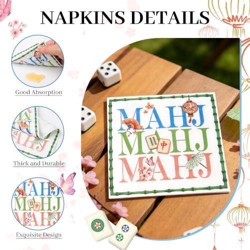 Green Mahjong Disposable Cocktail Napkins 5x5 Inches, 50 Pcs - Bamboo Design