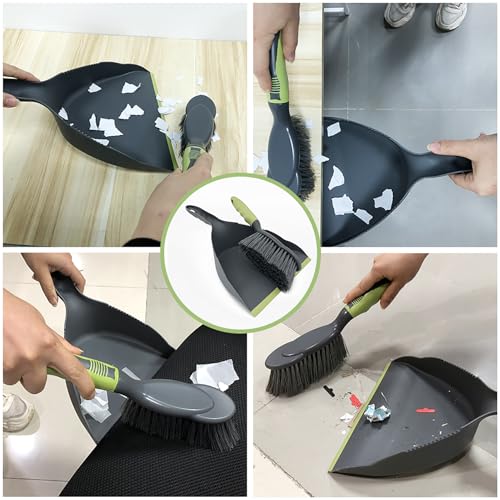 Small Handheld Dustpan and Brush Set with Self-Cleaning Scraper Teeth